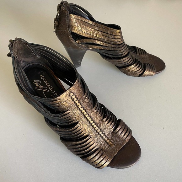 Donald J Pliner Thora Ankle Boot Bootie Leather Bronze Open Toe Metal St… - Picture 3 of 7